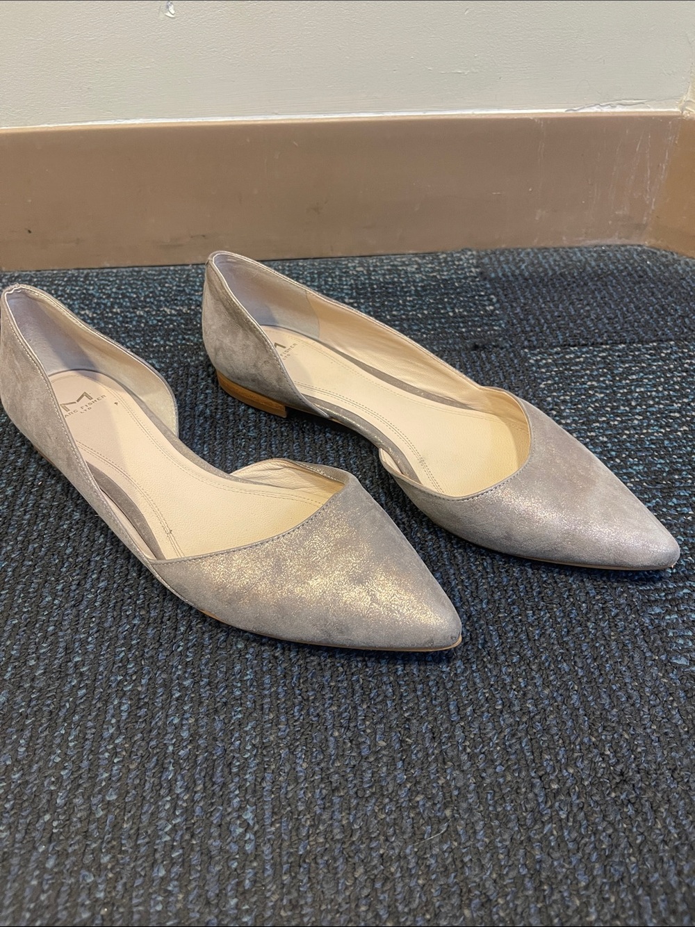 Marc Fisher Metallic Light Silver Pointed D'Orsay Flats